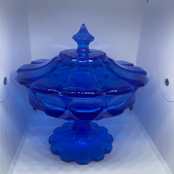 Vintage Fenton colonial blue glass candy dish - Picture 2 of 7